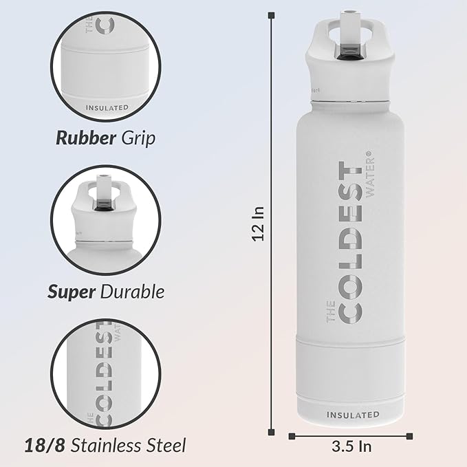 Coldest Insulated Water Bottle with Straw Lid - Stainless Steel Metal Insulated Bottle for Men & Women (Epic White, 40 oz)-StrideForce Fitness