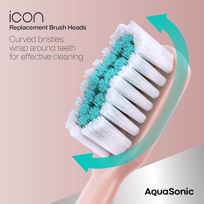 AquaSonic Genuine Icon Replacement Brush Heads | Compatible with AquaSonic Icon Toothbrush | 2 Brush Heads | for Normal & Sensitive Teeth (Blush)