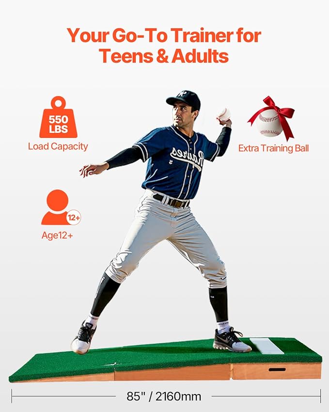 VEVOR Pitching Mound, Baseball Game Mound, Indoor/Outdoor Pitching Practice and Training Equipment, Softball Pitching Aids with Antifade Turf and Pitching Rubber-StrideForce Fitness