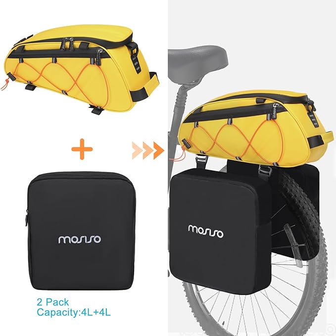 MOSISO Bike Rack Bag with 2 Removable Panniers, Waterproof Bike Trunk Cooler Storage Handbag Insulated Bicycle Rear Seat Pouch, Bicycle Storage Saddle Shoulder Bag Cycling Luggage Pouch, Yellow-StrideForce Fitness