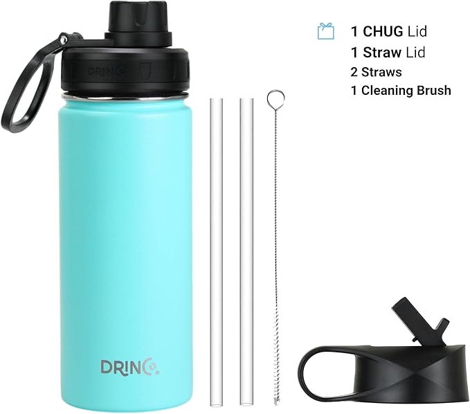DRINCO Stainless Steel Water Bottle Spout Lid Vacuum Insulated Double Wall Water Bottle Wide Mouth (40oz 32oz 22oz 18oz 14oz) Leak Proof Keeps Cold or Hot (18 oz, 18oz Teal)-StrideForce Fitness
