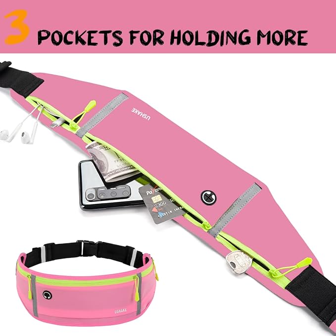 USHAKE Slim Running Belt, Workout Fanny Pack for Men Women,Exercise Waist Pack for Apple iPhone Holder, Runner Belt for Running Walking Cycling Camping Gym-StrideForce Fitness