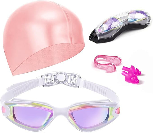 Swim Goggles Swimming Goggles No Leaking with Nose Clip, Earplugs, Swim Cap and Case for Men Women-StrideForce Fitness