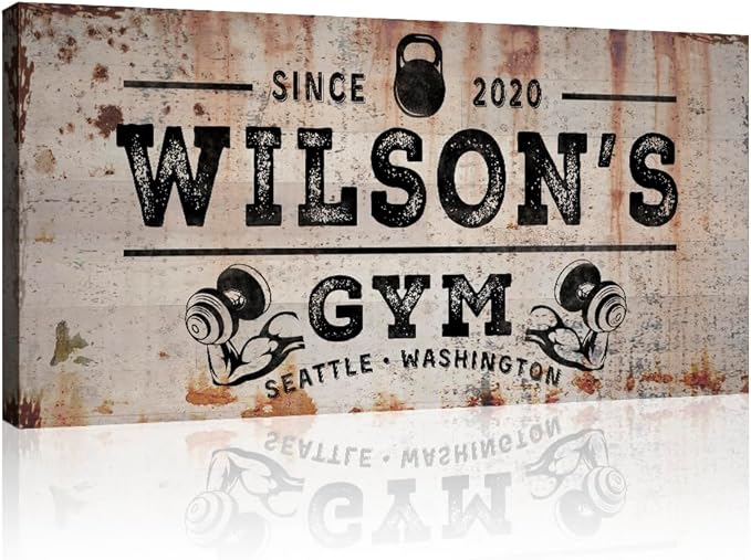 TAILORED CANVASES Personalized Gym Sign Wall Art Decor - Motivational Canvas s for Home Gym, Workout Room, Garage, Fitness Center - Workout Inspirational Posters - Kettlebell on Rustic, 48x24in-StrideForce Fitness