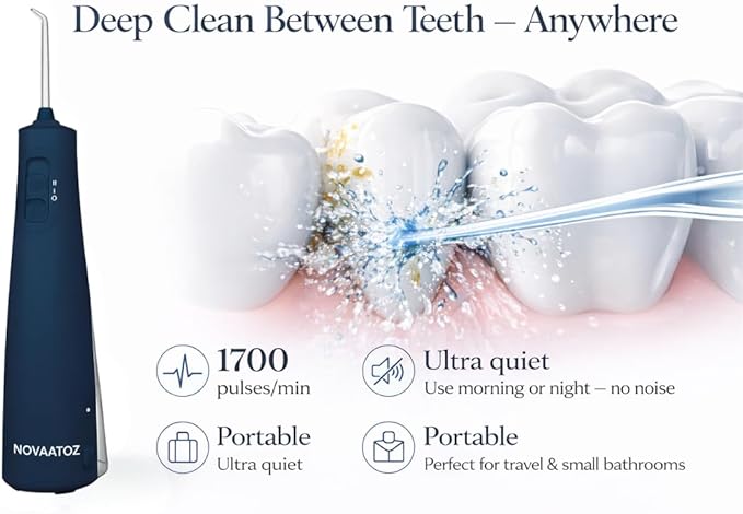 HydroAdvance Cordless Water Flosser for Teeth & Gums | Rechargeable Portable Oral Irrigator for Braces & Travel | Pulse Cleaning with 2 Flossing Tips | Waterproof Dental Care Device (Blue)