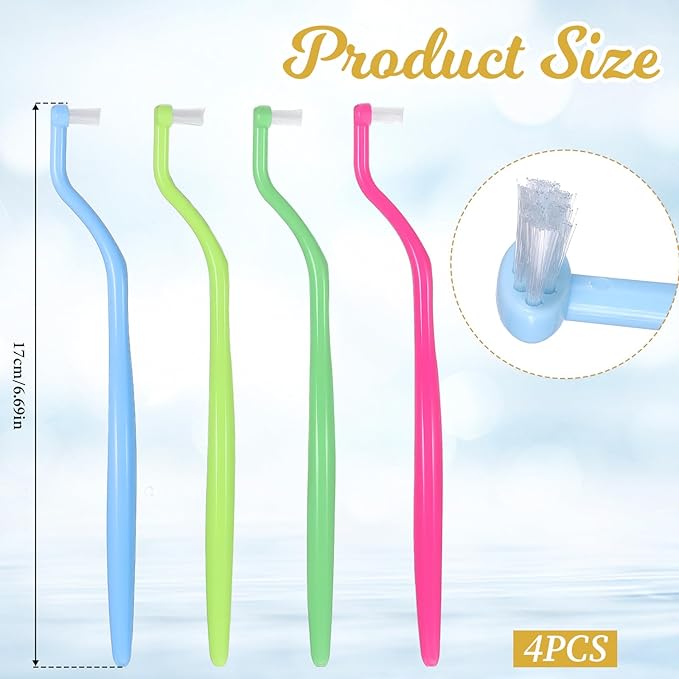 4 PCS Orthodontic Toothbrush, End Tuft Toothbrush Mini Compact Interspace Brush Single Tufted Brush Tiny Small Head Orthodontic Toothbrushes for Braces Dental Implants and Teeth Detail Cleaning