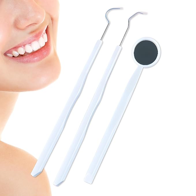 3 Pieces Dental Tools Set, Professional Disposable Plastic Dental Hygiene Cleaning Kit, including Dental Mirror, Probe for Oral Care Orthodontic Supplies