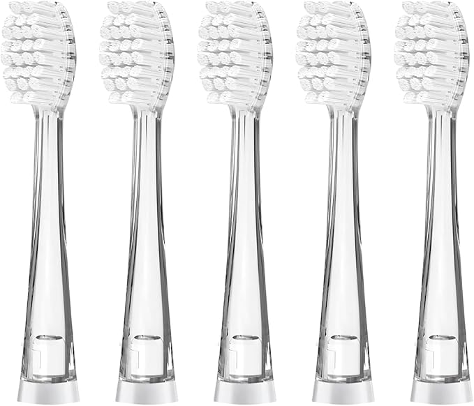 Teeteck 5 Pack Kids Toothbrush Replacement Heads Compatible with SEAGO SG513/SG977/SGEK6, DadaTech DT-K6/DT-BB1/DT-977, Brush-Baby WildOnes(Ages 3years+/Transparent)