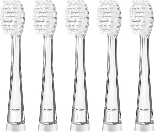 Teeteck 5 Pack Kids Toothbrush Replacement Heads Compatible with SEAGO SG513/SG977/SGEK6, DadaTech DT-K6/DT-BB1/DT-977, Brush-Baby WildOnes(Ages 3years+/Transparent)