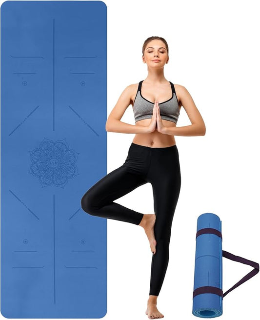 Yoga Mat Non Slip, Anti-Tear 3/16 Thick TPE Yoga Mats for Women and Men, 72"x24" Exercise & Fitness Mat with Carrying Strap, Workout Mats for Yoga, Pilates and Floor Exercise