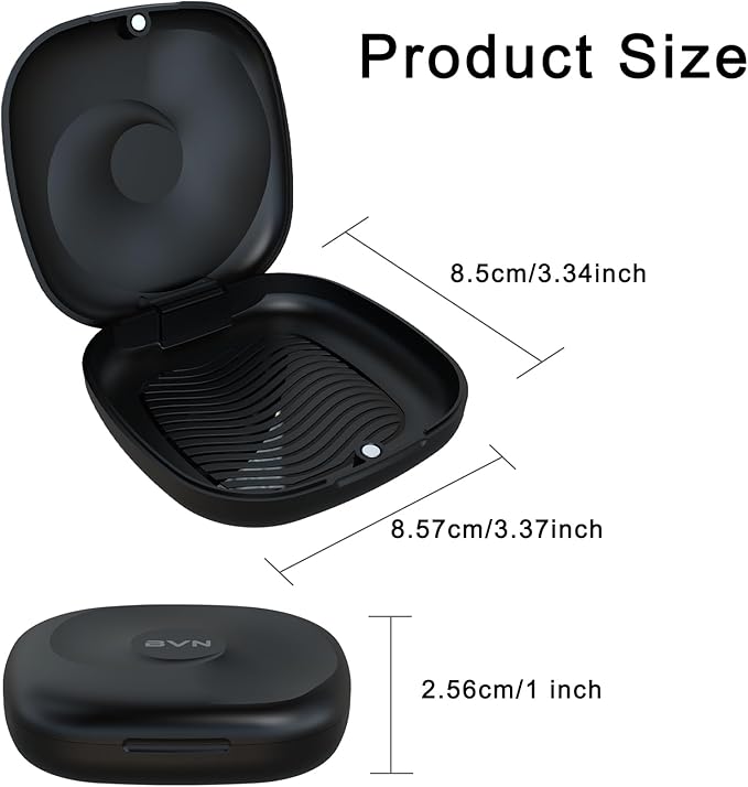 BVN Magnetic Seal Slim Orthodontic Dental Case with Unique Conch Texture, Portable Storage Holder for Braces, Teeth Aligner, Retainer, Mouth Guard, Night Guard & Denture - Black