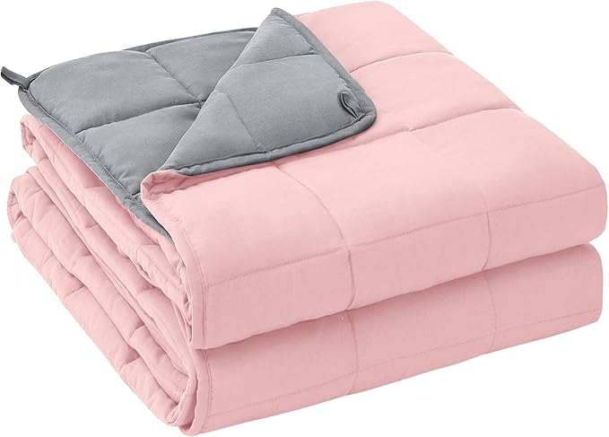 yescool Weighted Blanket for Adults (17 lbs, 48" x 72", Pink Grey) Cooling Heavy Blanket for Sleeping Perfect for 190-210 lbs, Twin Size Breathable Blanket with Premium Glass Bead, Machine Washable-StrideForce Fitness
