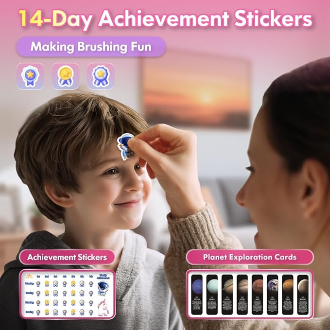 Kids Toothbrush Electric Girls Electric Toothbrush Rechargeable Age 3-5-6-12-18 Year Old, 3 Modes 4 Vibrating Heads Habit-Forming Stickers 31000VPM Girls Toothbrush (Unicorn Pink)