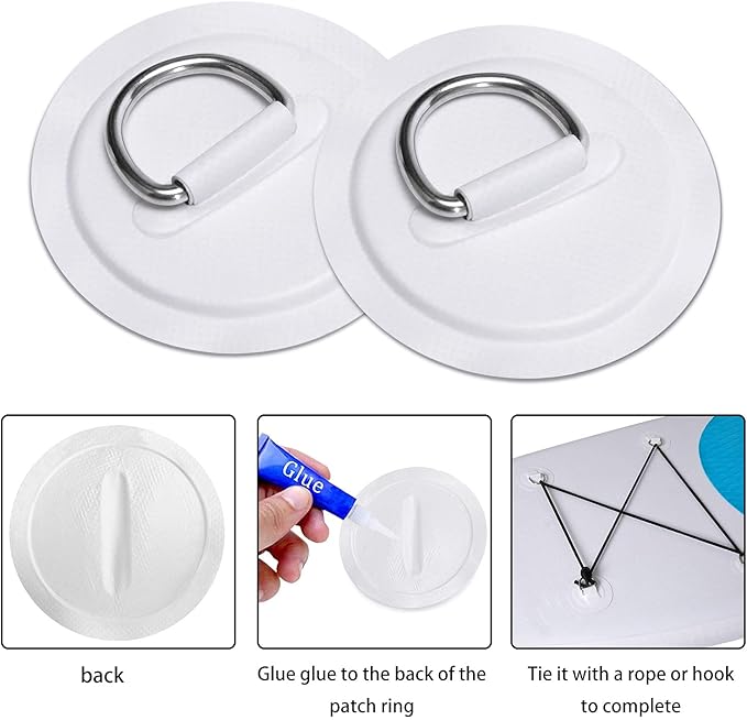 TOBWOLF 6 Pack Stainless Steel D-Ring Patch for Inflatable Boat Kayak Dinghy SUP, D-Ring PVC Patch Stand-Up Paddleboard Canoe Rafting Accessories, NO Glue Included-StrideForce Fitness
