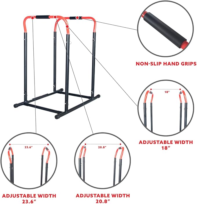 Sunny Health & Fitness Power Tower, Dip Bar, Push-Up & Pull Up Assisting Parallette Station w Optional Rock Climbing Grip Trainer-StrideForce Fitness