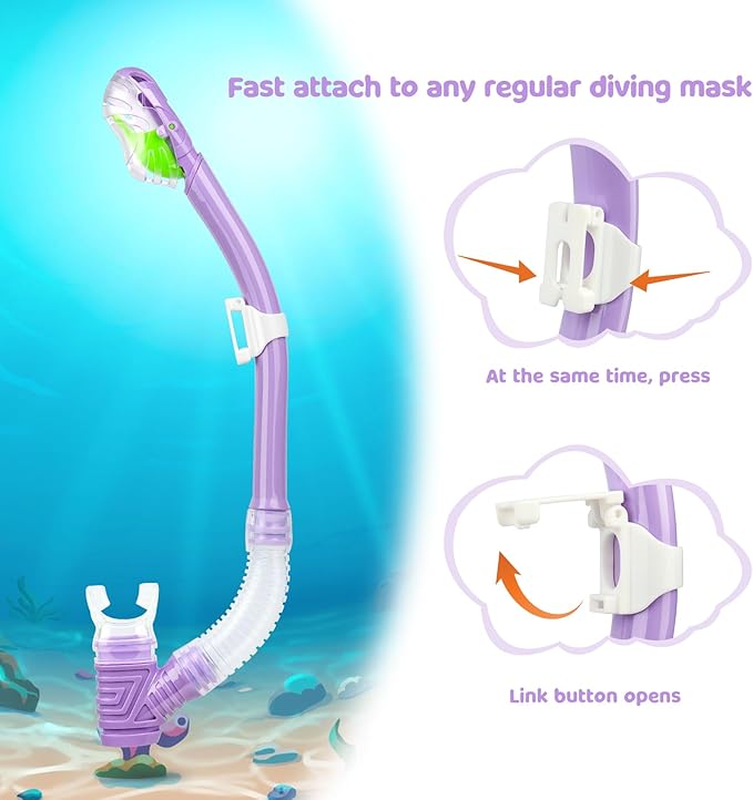 Dry Snorkel for Kids, Ultimate Snorkel Tube for Snorkeling, Freediving & Swimming, Easy-Breath Technology, Top-Mounted Dry Valve & Food-Grade Silicone Mouthpiece-StrideForce Fitness