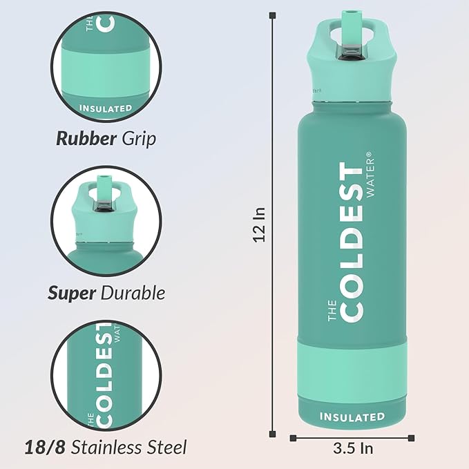 Coldest Insulated Water Bottle with Straw Lid - Stainless Steel Metal Insulated Bottle for Men & Women (Terraform Green, 40 oz)-StrideForce Fitness
