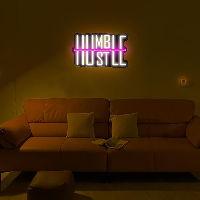 HUSTLE Neon Signs for Wall Decor USB Powered With Dimmable LED Neon Lights for Bedroom Man Cave Dorm Gym Room Office Room Humble Led Neon Light Sign for Party Decorations 5v (16.14 "X9.84")-StrideForce Fitness