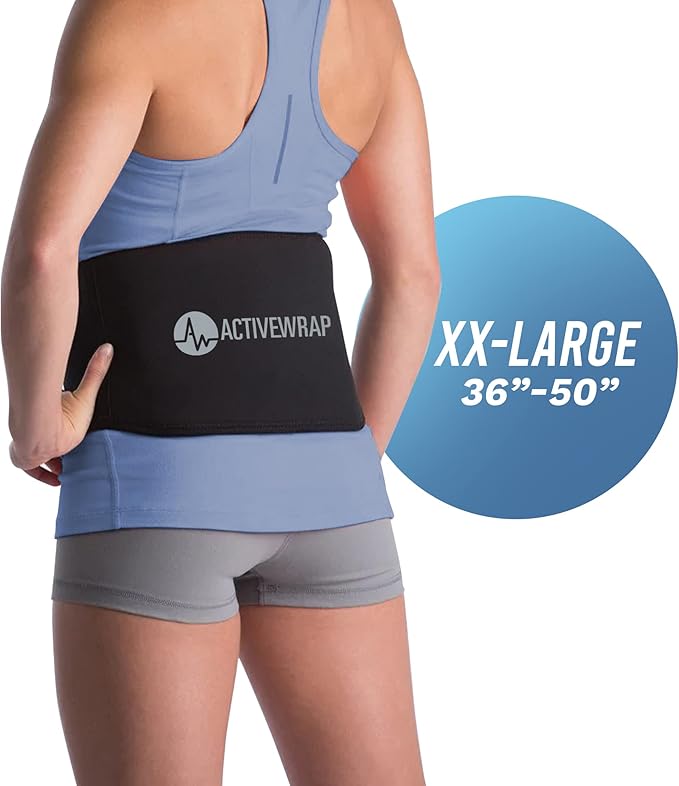 ActiveWrap - Back Ice Pack for Back Pain, Swelling, Sprain, Spasm, Stiffness and More, Reusable Ice Pack for Injuries with Compression Strap, Use for Hot and Cold Therapy, XX-Large-StrideForce Fitness