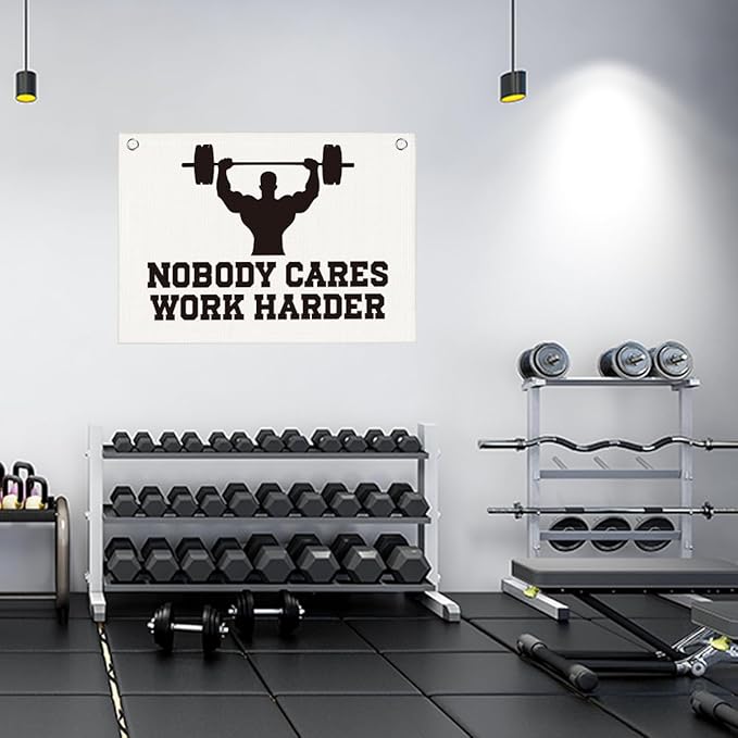 Nobody Cares Work Harder Gym Motivational Wall Art Banner Dorm Posters Gifts for Guys Men Women Gym Flag Decor for Home Gym Bedroom Workout Room 30x20 Inchs-StrideForce Fitness