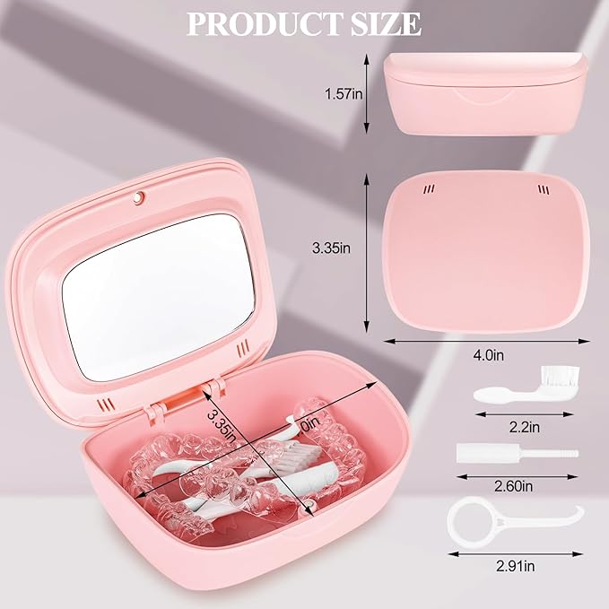 Retainer Case With Mirror,Compatible with Invisalign,Vent Holes,Contain Remover Tool,Cleaning Brush,Chewies for Invisalign