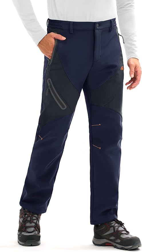 MAGCOMSEN Men's Snow Ski Pants Fleece Lined Water Resistant Winter Pants with 4 Zip Pockets for Snowboard Hiking Outdoor