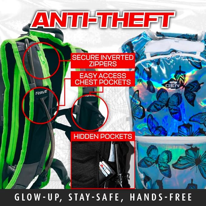 RaveRunner® Anti-Theft Hydration Backpack | Rave Hydration Pack, Festival Water Bag, Hydropack Rave, Hydration Pack EDC-StrideForce Fitness