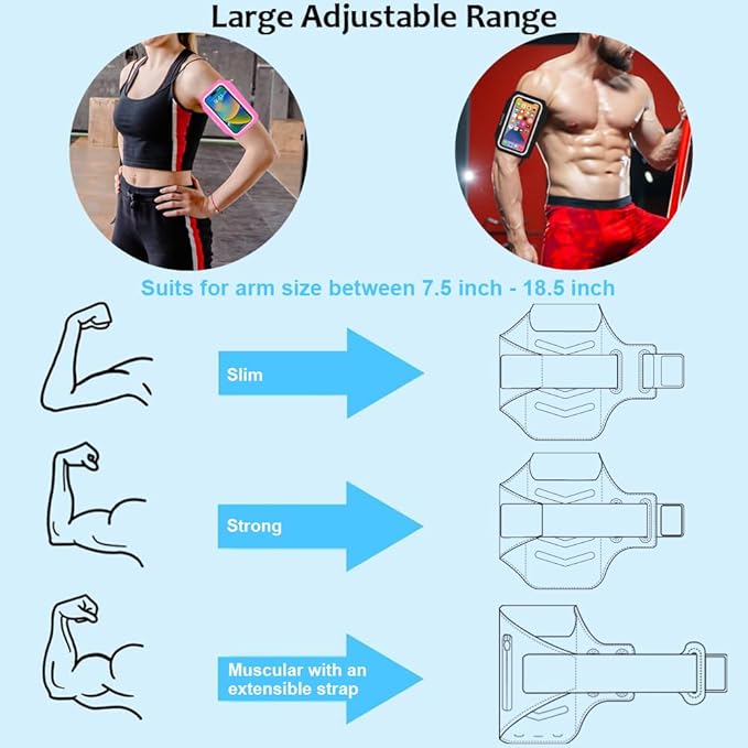 Running Phone Holder, Arm Band for Running for iPhone & Samsung Galaxy, Cell Phone Armband Holder for Walking, Gym, Workout, Men, Women, w/Adjustable Strap & Zipper Pocket (Pink-L)-StrideForce Fitness