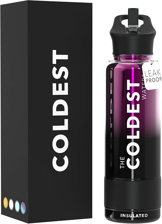 Coldest Insulated Water Bottle with Straw Lid - Stainless Steel Metal Insulated Bottle for Men & Women (Violet Nova, 40 oz)-StrideForce Fitness