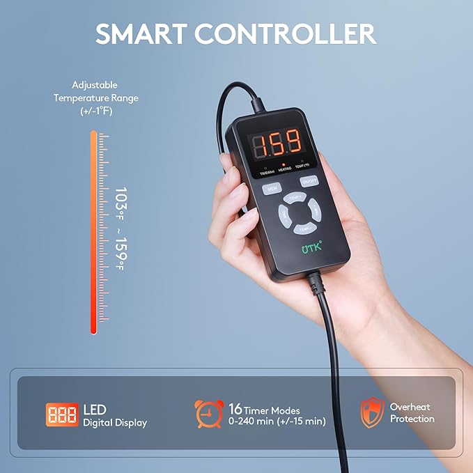 UTK Far Infrared Heating Pad, Heated Wrap with Jade for Arm Joint Elbow, Fast Heating, FSA-HSA Eligible, Hotter to 159℉, 4H Auto Off & Memory Function, 120" Extension Cord,Birthday Gifts for Men Women-StrideForce Fitness