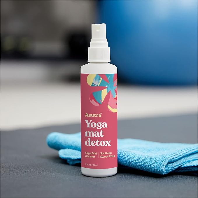 ASUTRA Yoga Mat Cleaner Spray (Soothing Sweet Rose), 4 fl oz - No Slippery Residue, Organic Essential Oils, Deep-Cleansing for Fitness Gear & Gym Equipment, Microfiber Towel Included-StrideForce Fitness