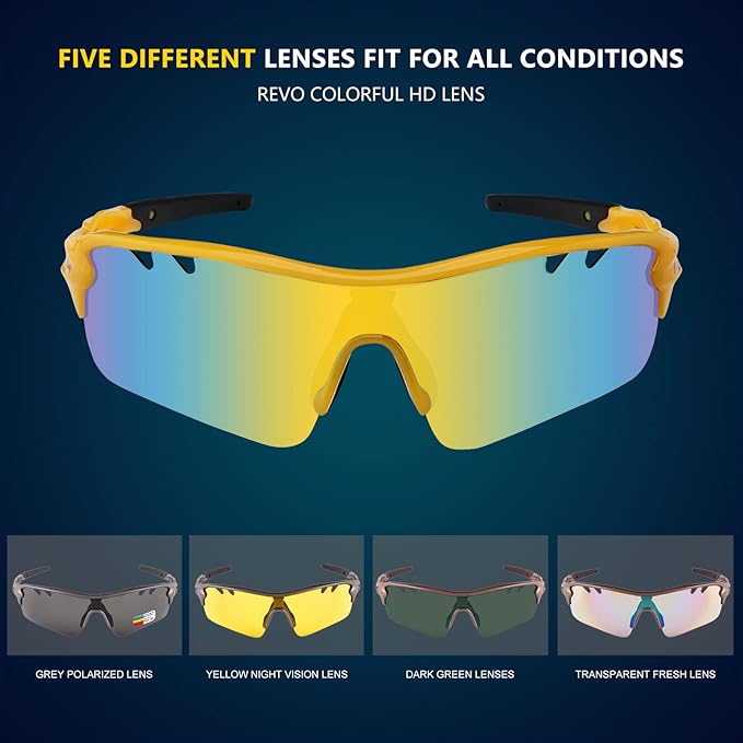 BangLong Polarized Sports Sunglasses Cycling Sun Glasses for Men Women with 5 Interchangeable Lenes for Running Baseball Golf-StrideForce Fitness
