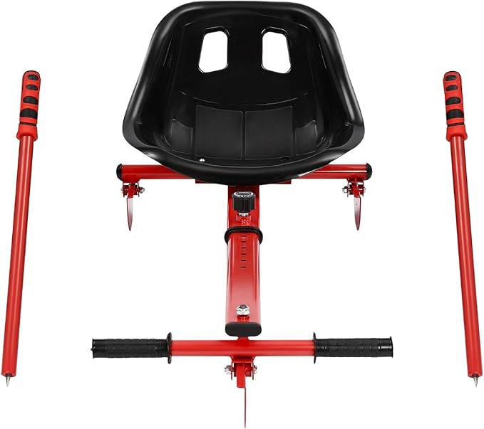 Adjustable Height Ice Skating Ski Sled Board for Kids, 360° Non-Slip Pedals & Support Stick, 176.4lbs Capacity Snow Slider - Red&Black-StrideForce Fitness