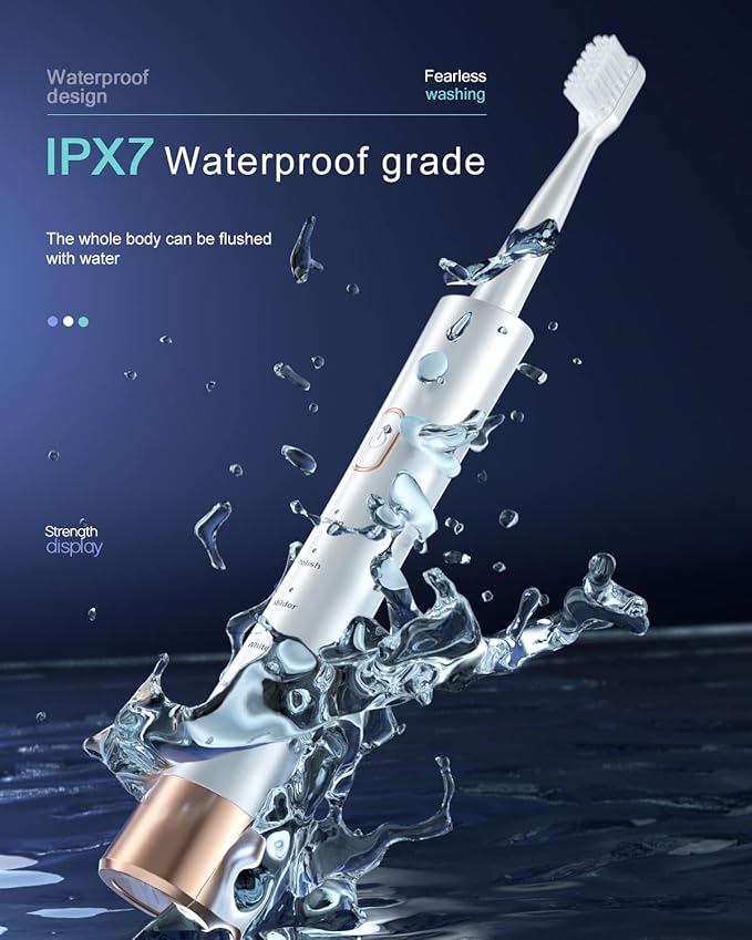 High Vibration Sonic Electric Toothbrush for Adults with 2 Minutes Smart Timer, Fast Charge Lasts Long, 5 Optional Modes, 8 Replacement Brush Heads Ultra Whitening, White