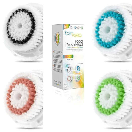 Combo Pack Replacement Brush Heads – Compatible with Clarisonic Mia 1, Mia 2, Mia Fit, Alpha Fit, Smart Profile Uplift – 4 Pack (Acne, Sensitive, Deep Pore, Radiance)
