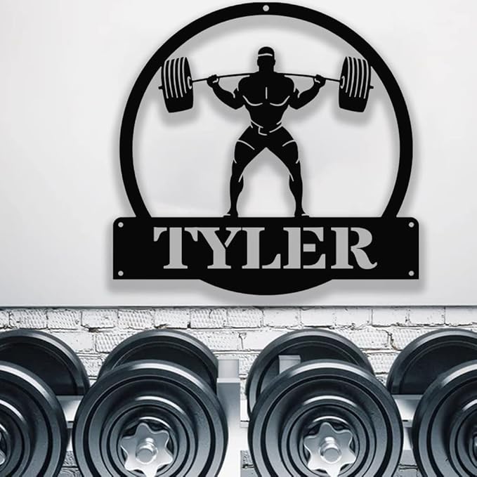 Personalized Gym Metal Sign Custom Workout Room Wall Art, Fitness Center Motivational Garage Decor, Powerlifting Home Gift for Women, Men, Dad, Papa, Grandpa, Mother, Sister, Girls, Family Modern-StrideForce Fitness