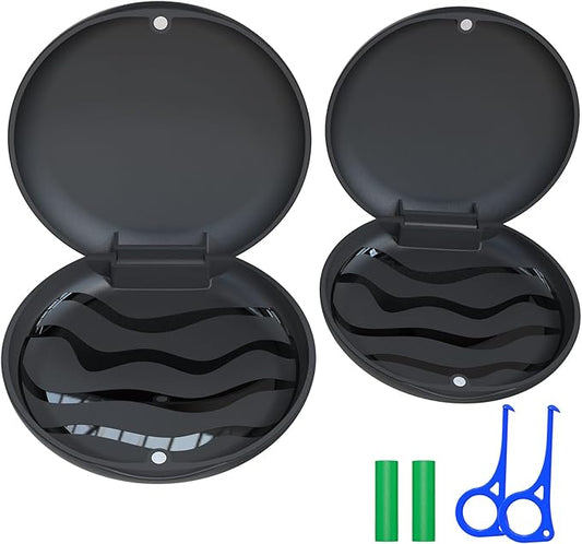 Retainer Case, Cute Slim Orthodontic aligner case Compatible with Invisalign, 2 sets mouth guard case with Removal Tool & Brush, black.