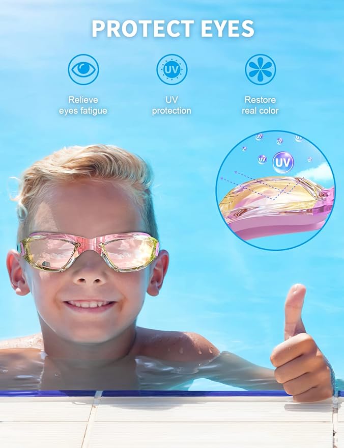 Kids Swim Goggles, Swimming Goggles for Kids with Nose Clip, Earplugs, Nose Bridge for Age 3-15-StrideForce Fitness