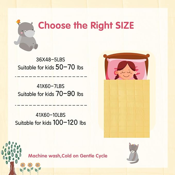 yescool Weighted Blanket (7 lbs, 41" x 60", Yellow) Cooling Heavy Blanket for Sleeping Perfect for 60-90 lbs, Breathable Blanket with Premium Glass Bead, Machine Washable-StrideForce Fitness