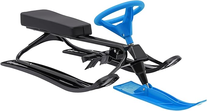 Snow Racer Sled with Steering Wheel and Brakes, Durable Steel Frame, Downhill Steerable Sled for 220 LBS Kids, Teenagers, Adults-StrideForce Fitness