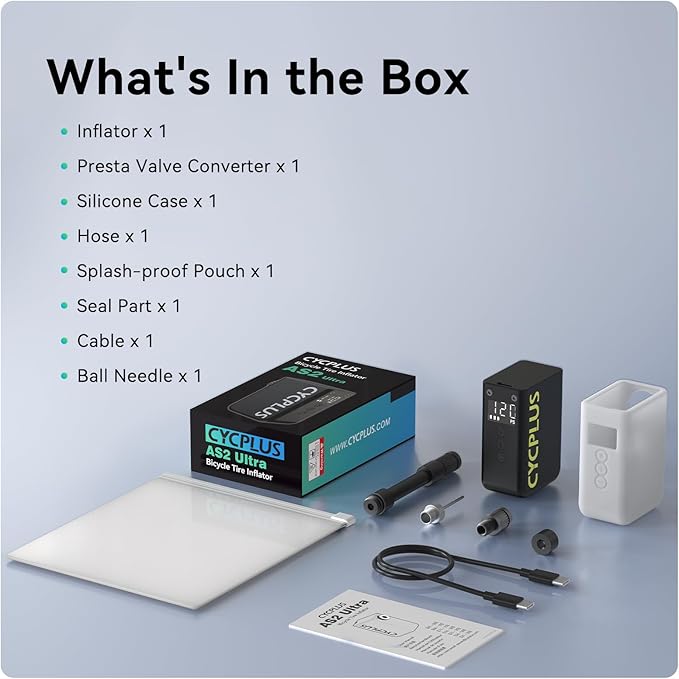 CYCPLUS AS2 Ultra Tiny Bicycle Pump with Gauge, Max 120 PSI Electric Mini Pump, Auto Stop, with Presta and Schrader Valve for E-Bike, MTB, and Road Bike AS2 Ultra (3.06oz)-StrideForce Fitness