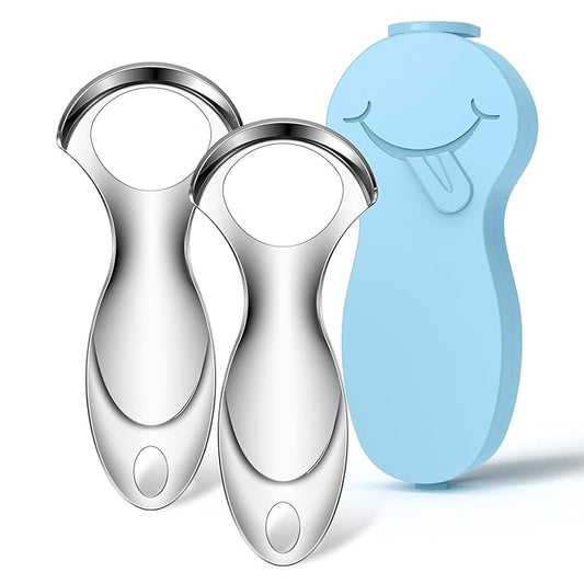 RONAVO Tongue Scraper Tongue Cleaner (New Series) Tongue Scraper for Adults Portable Storage Tongue Coating Removal Bad Breath Care Metal Tongue Scraper with Blue Carrying Case