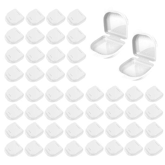 60PCS Retainer Case with Vent Holes,White Color Denture Case,Portable Multi-Purpose Mouthguard Storage for Travel Home Office Business Trip