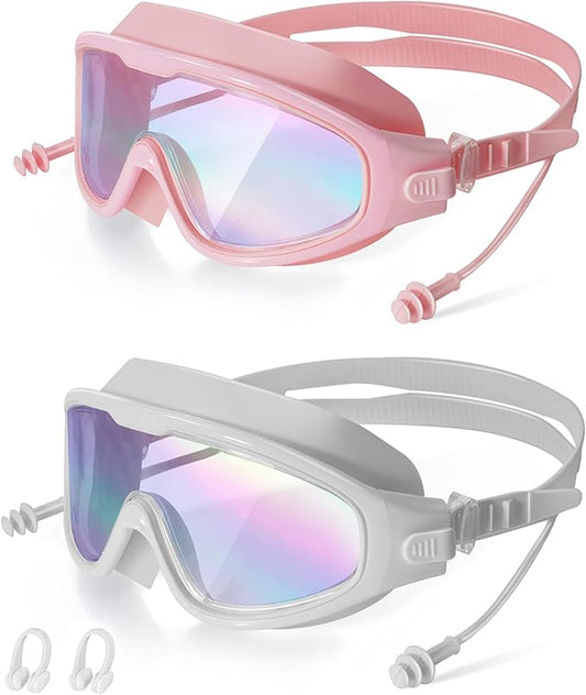 Adult Swimming Goggles,Leak-Proof,Anti-Fog Pool Glasses,Wide View Swim Goggles with Ear Plugs and Nose Clip-StrideForce Fitness