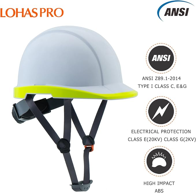 LOHASPRO Hard Hats Electrician Construction Work Safety Helmet Cap Style ANSI Z89.1 Approved OSHA Hardhat Men Electrical Worker Hard Hat with Chin Strap Type I Class C,E&G (P0 White)-StrideForce Fitness