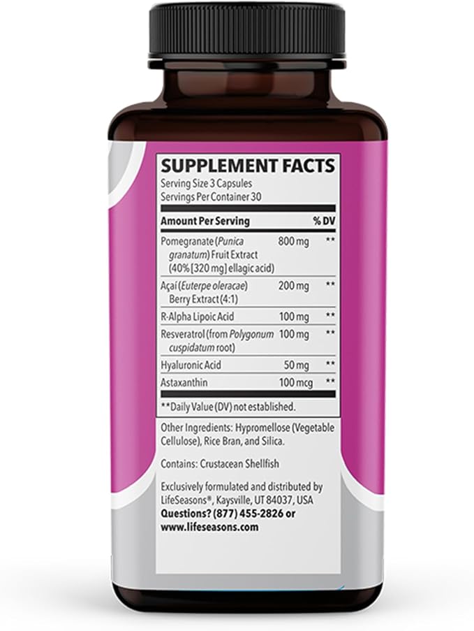 LifeSeasons Ageless Skincare - Anti Aging Supplement - Antioxidant Support - Moisturizes & Nourishes Skin - Acai Berry Astaxanthin Resveratrol R-Alpha Lipoic Acid & Pomegranate Extract - 90 Capsules-StrideForce Fitness