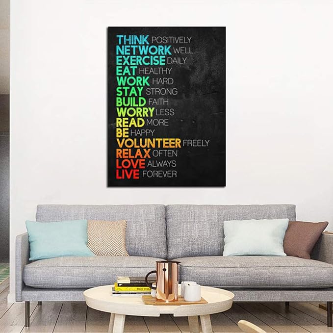 Think Positively Mindset Motivational Canvas Wall Art -Inspirational Office Wall Art Poster Quotes - Canvas Artwork Picture Print Framed for Home Office Bathroom Bedroom Wall Decor-16 x20-StrideForce Fitness