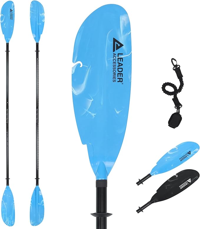 Adjustable Kayak Paddle Boat Oar: Kayak Canoe Paddles 90-98 inch/230-250cm - Aluminum Floating Kayaking Fishing Oars with Paddle Leash for Adults Youth-StrideForce Fitness