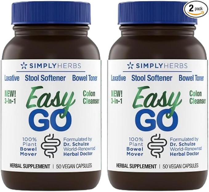 Dr. Schulze's Easy GO Bowel Mover 2-Pack | Formulated Gentle Laxative, Colon Toner & Stool Softener | 100% Plant Natural Bowel Cleanse | Promotes Regular & Complete Bowel Movements | 100 Ct Vegan-StrideForce Fitness