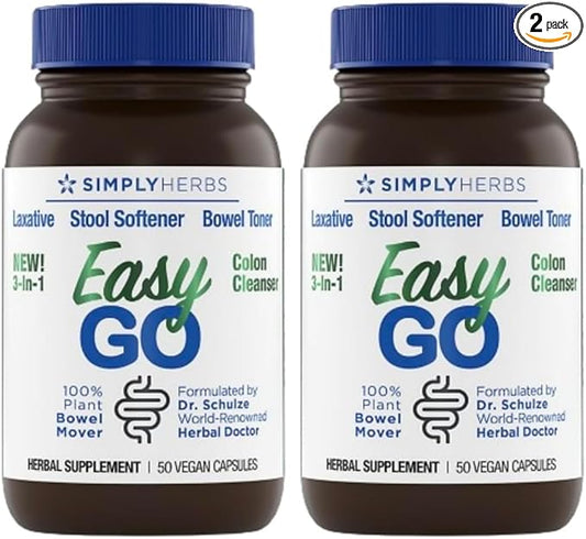 Dr. Schulze's Easy GO Bowel Mover 2-Pack | Formulated Gentle Laxative, Colon Toner & Stool Softener | 100% Plant Natural Bowel Cleanse | Promotes Regular & Complete Bowel Movements | 100 Ct Vegan-StrideForce Fitness
